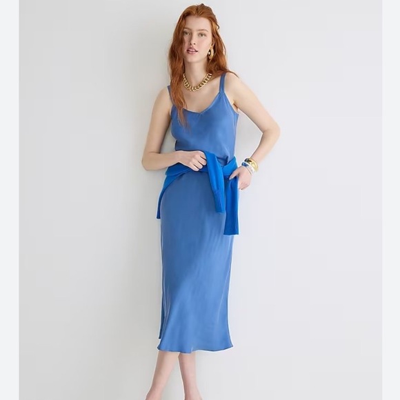 NWT J. Crew Gwyneth V-Neck Slip Dress Cupro-Blend Blue Size 16 - Picture 1 of 13